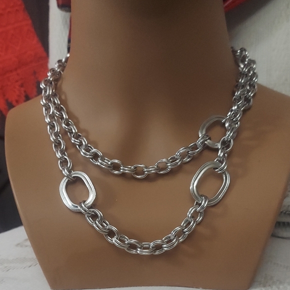 Vintage Monet Chunky Silver Chain Long Necklace 36" - Picture 2 of 10